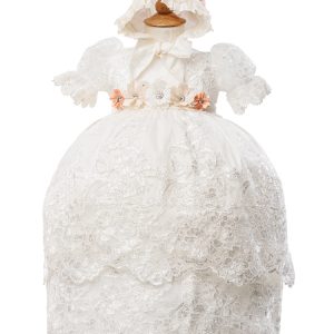 Baby Mädchen Elfenbein Puff Ärmel Stirnband 3 Stück Taufe Kleid Set 6-12M