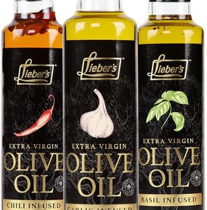 Lieber’s Knoblauch, Chili, Basilikum Infused Geschenkset aus nativem Olivenöl extra, 8.45 Liter.
