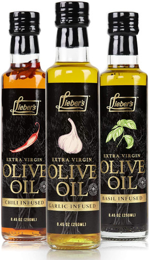 Lieber's Knoblauch, Chili, Basilikum Extra Natives Olivenöl Geschenkset, 8.45 Fl oz