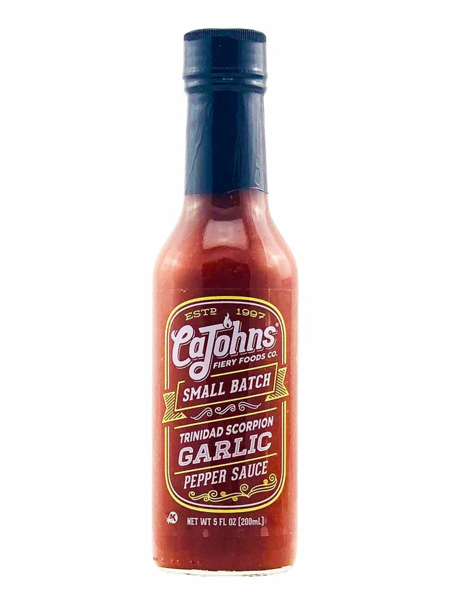 Chilisauce CaJohns kleine Batch Knoblauch Trinidad Scorpion 5 oz Hitze 9