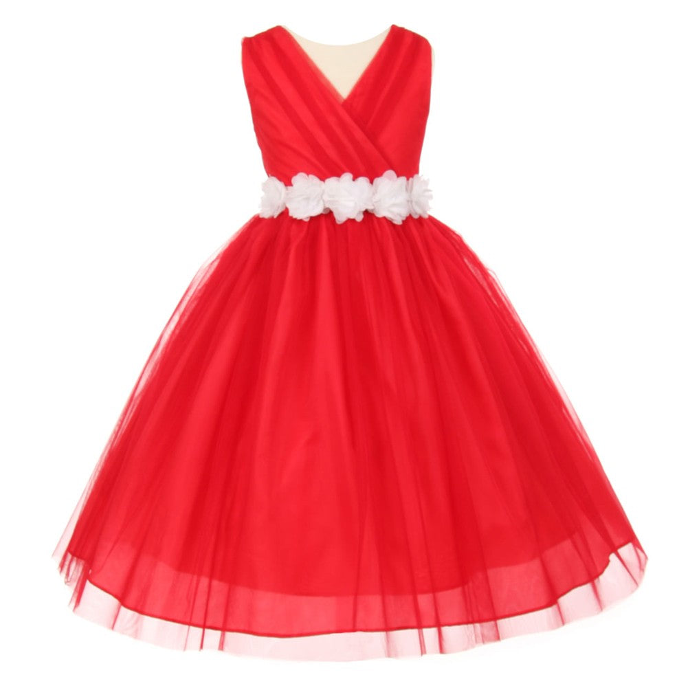 Große Mädchen Rot Weiß Chiffon Blumen Tüll Junior Brautjungfernkleid 8-14