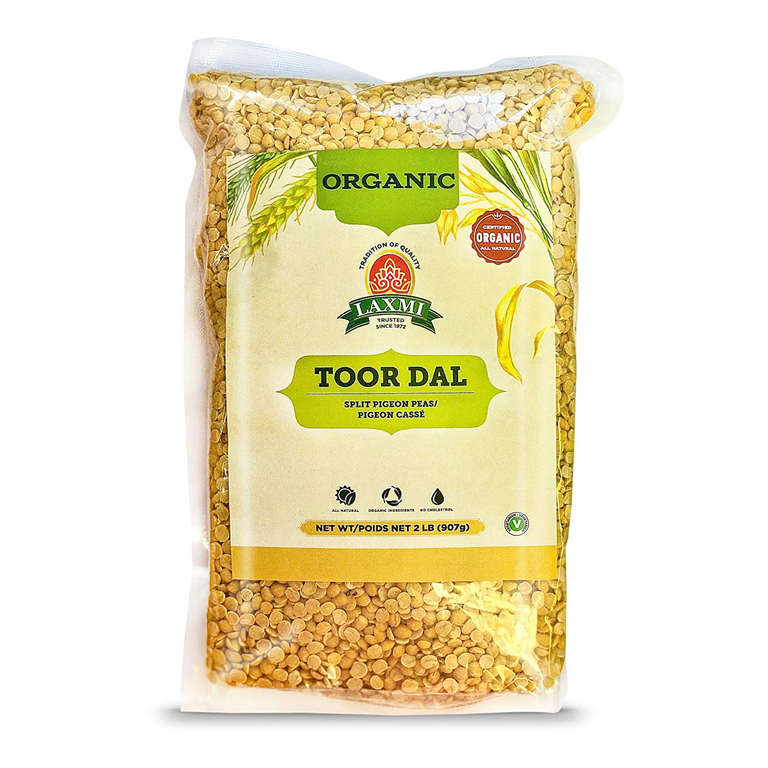 Laxmi Bio Toor Dal, traditionelle indische Split gelbe Erbsen – 2lb Tasche