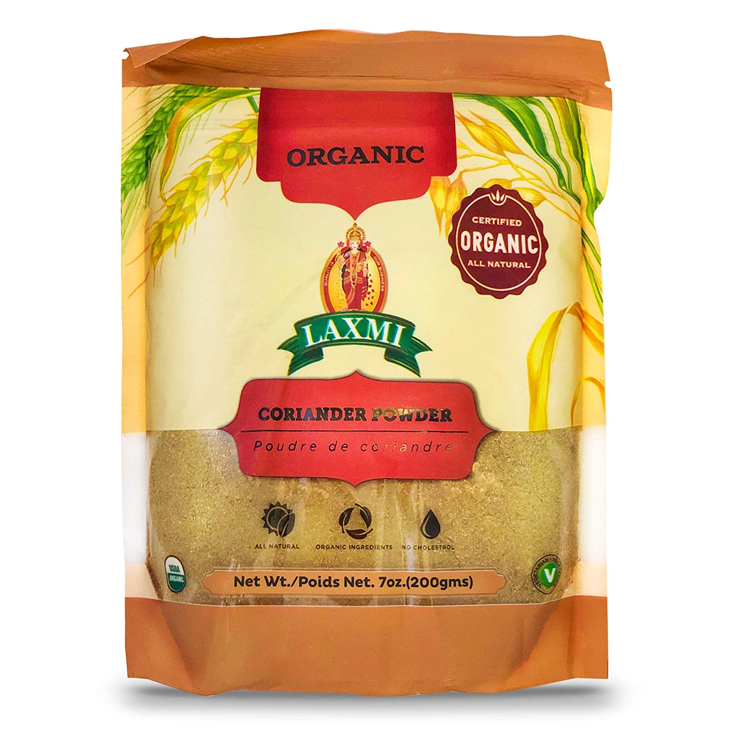 Laxmi Bio Koriander Pulver, Zertifiziert Bio, Alle natürlichen, Bio-Zutaten, Kein Cholesterin, Vegetarisch 7oz