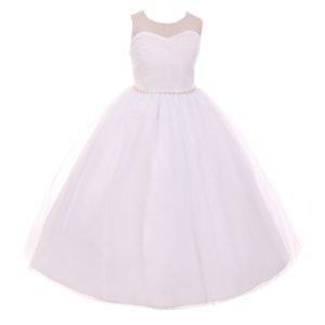 RainKids Blumenmädchenkleid für kleine Mädchen, weiße Perlen, Strass, Tüll, Größe 2–6