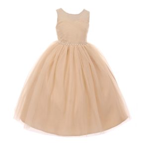 RainKids Blumenmädchenkleid für kleine Mädchen, Champagner, Perlen, Strass, Tüll, 2–6