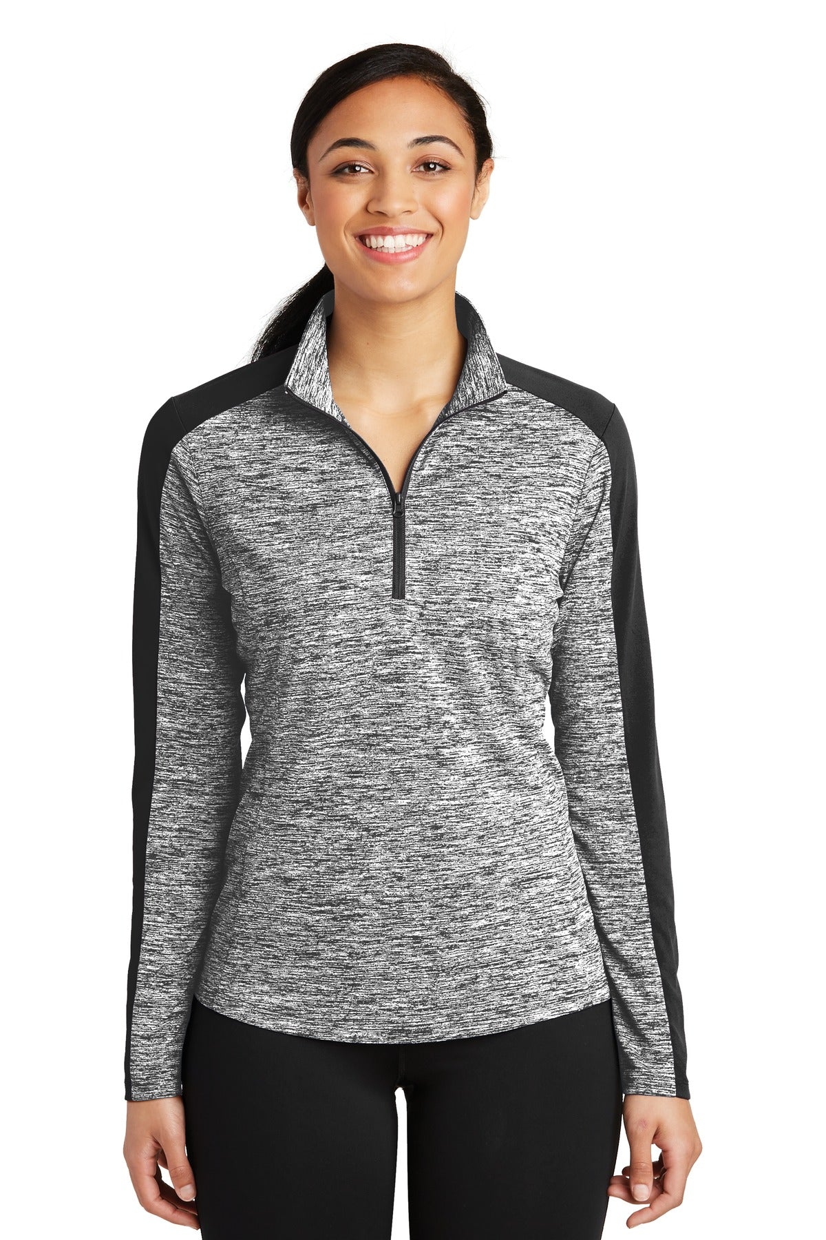 Sport-Tek Damen PosiCharge Elektrische Heather Colorblock 1/4-Zip Pullover LST397