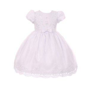 Taufset für Babys, Mädchen, weiße Spitze, Schleife, Organza, Umhang, Hut, Kleid, 0–24 Monate