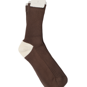Brunello Cucinelli Braune gerippte Herren Socken aus Baumwolle Beige Kontrast