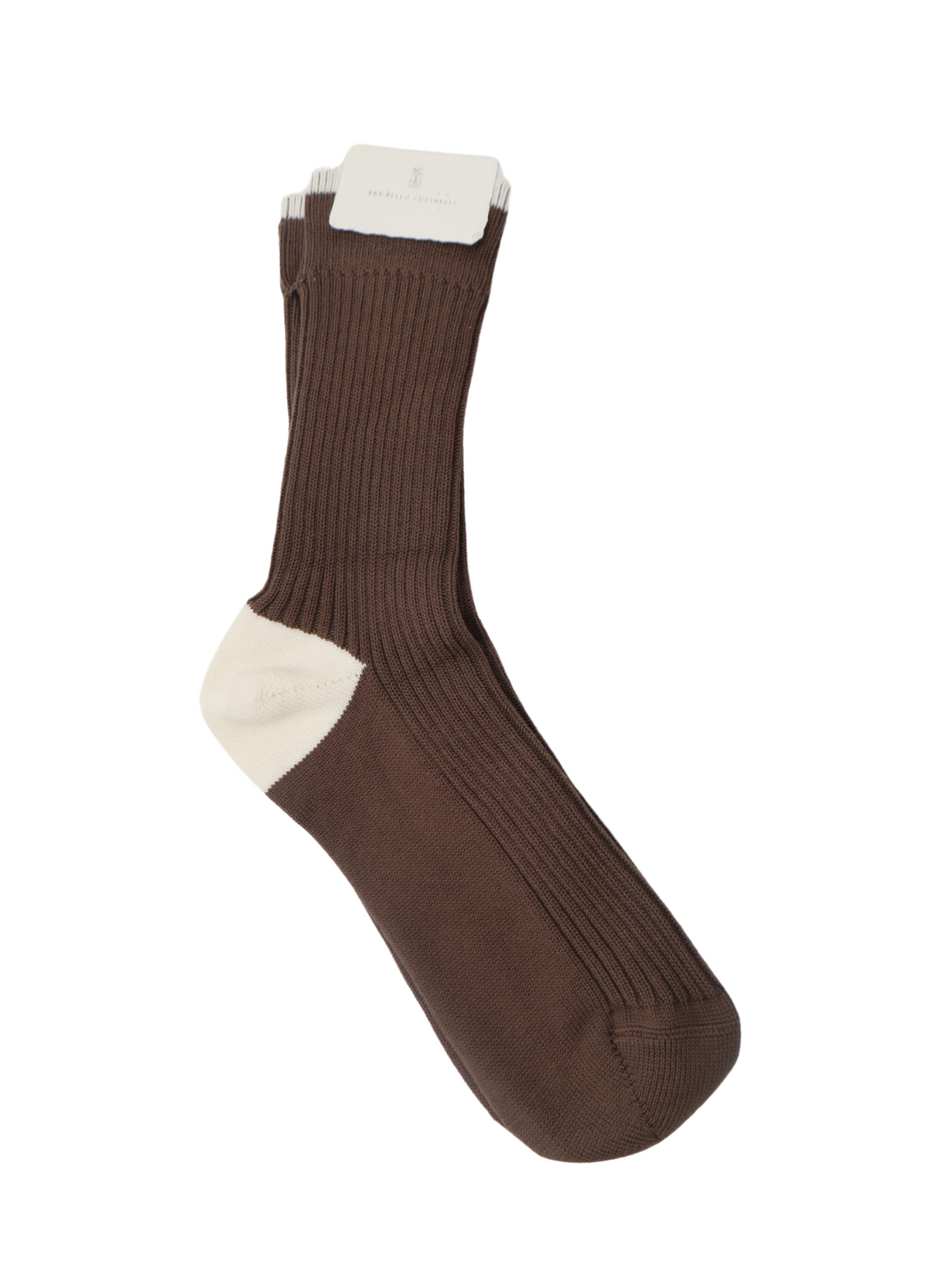 Brunello Cucinelli Braune gerippte Herren Socken aus Baumwolle Beige Kontrast