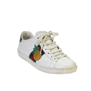 Gucci Damen Lace Up Ananas Ladybug Ace Sneakers Weißes Leder