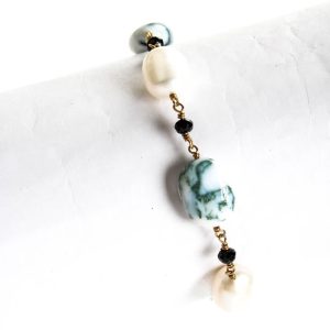 Seltenheiten Damen Sterling Silber Gelbgold überzogen Baum Achat Perle Perlen Knebel Armband 8