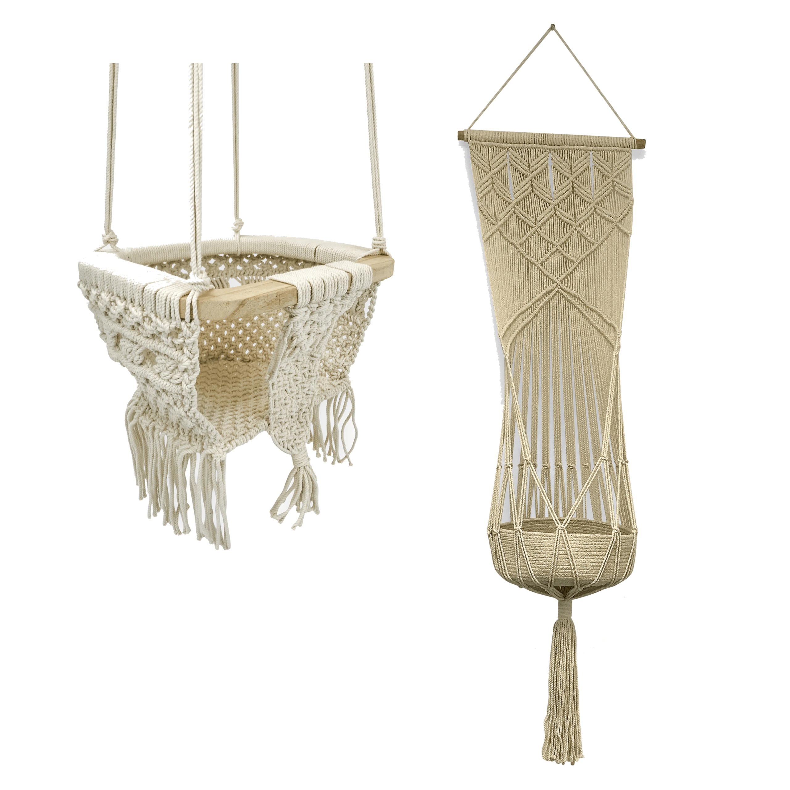 Finn + Emma Boho Bundle – Handgemachte Baby- und Kleinkindschaukel & Spielzeugkorb