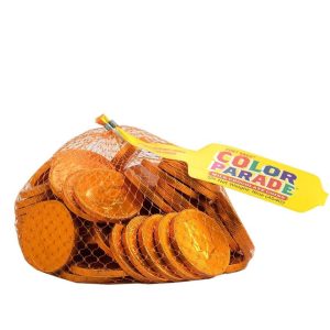 Münzen aus Orangenschokoladefolie