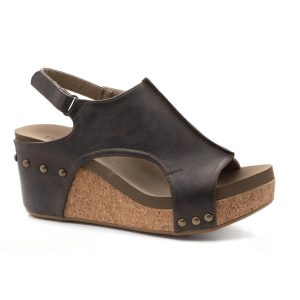 Keilsandalette aus Kork in glatter Schokolade