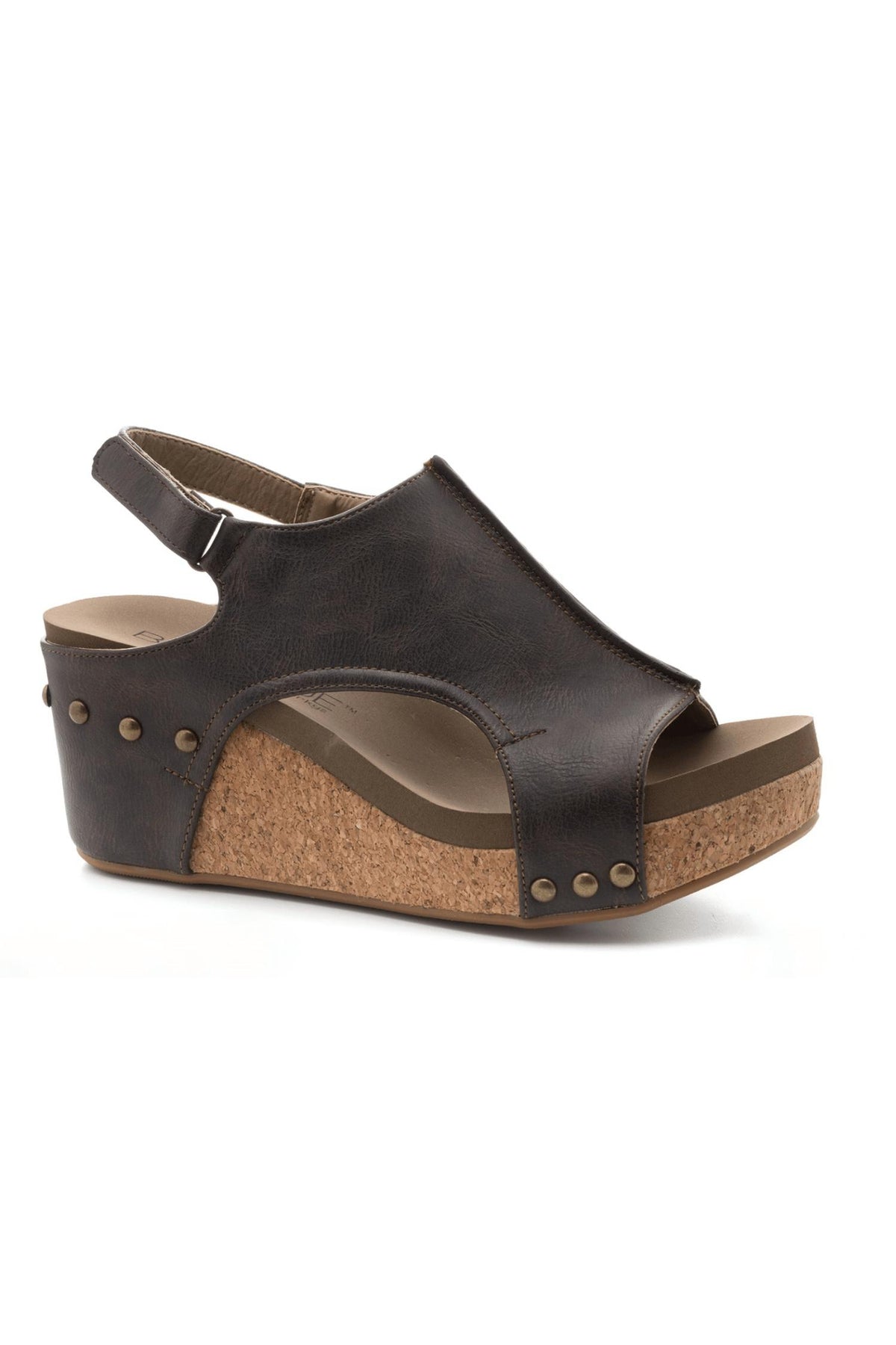 Cork Wedge Sandalette aus glatter Schokolade