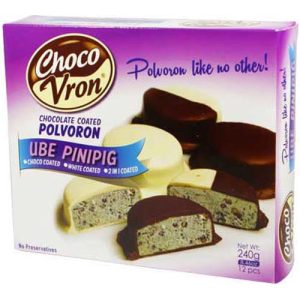 ChocoVron Schokolade coated Polvoron – ube mit knusprigem Reis – Choco, weiß, 2 in 1 beschichtet – 12 Stück – 240 g
