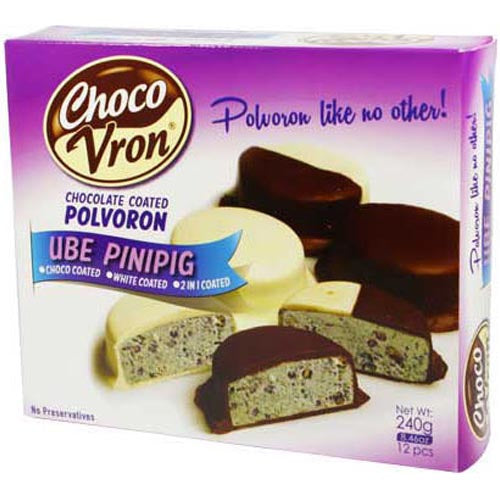 ChocoVron – Schokolade beschichtet Polvoron – UBE mit Crisped Reis – Choco, weiß, 2 in 1 beschichtet – 12 Stück – 240 G