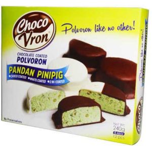 ChocoVron Schokolade coated Polvoron – Pandan mit knusprigem Reis (pinipig) – Choco, weiß, 2 in 1 beschichtet – 12 Stück – 240 g