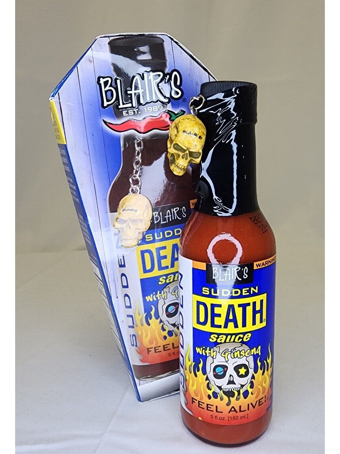 Chilisauce Blairs plötzlicher Tod mit Ginseng in einem Karton Sarg Skul