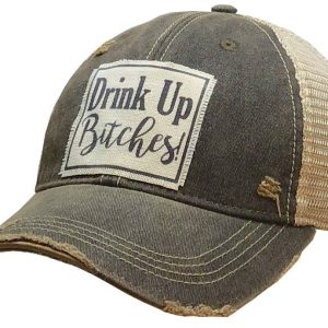 Vintage Life Trinken Sie bis Bitches Distressed Trucker Kappe Schwarz