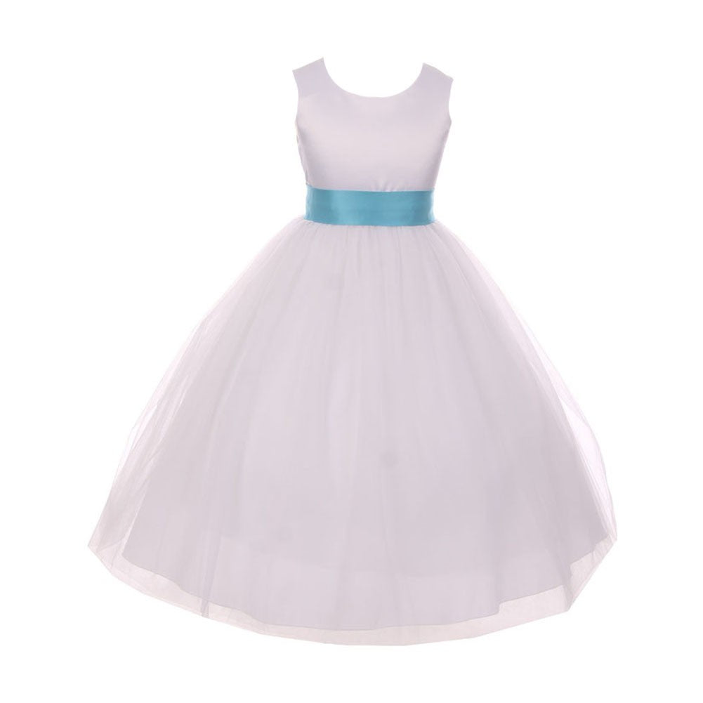 Kleine Mädchen Weiß Aqua Tüll Satin Schärpe Schleife Blumenmädchen Kleid 2-6