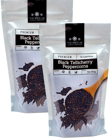 The Spice Lab Ganze schwarze Tellicherry Pfefferkörner für Grinder Refill, 16 oz (Packung mit 2)
