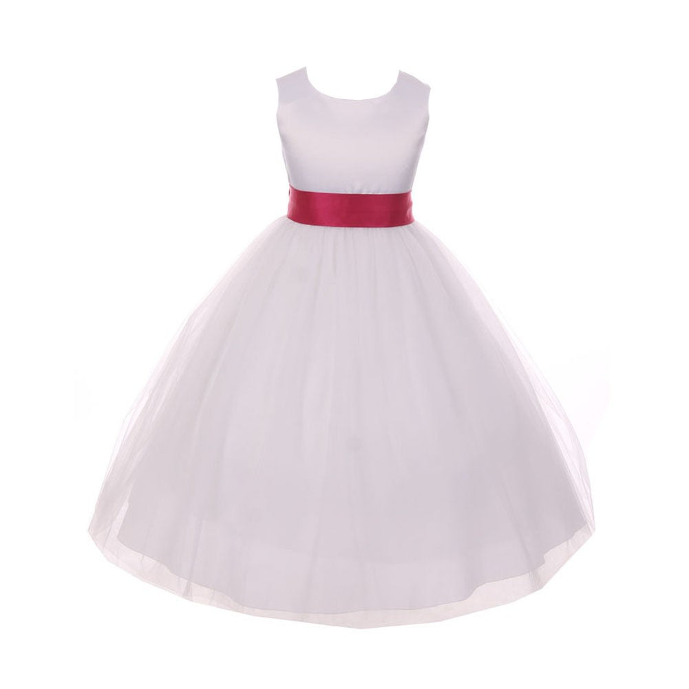 Kleine Mädchen Weiß Fuchsia Tüll Satin Schärpe Schleife Blumenmädchen Kleid 2-6