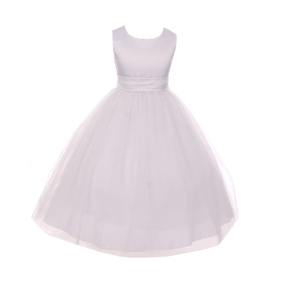Kleine Mädchen weiße Tüll Satin Schärpe Bow Blumenmädchen Kleid 2-6