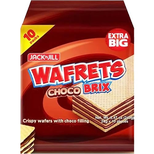 Jack ’n Jill – Wafrets Choco Brix – Knusprige Waffeln mit Choco-Füllungen – 10 Packungen – 240 G
