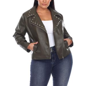 Plus Motorradjacke aus Kunstleder mit Nieten