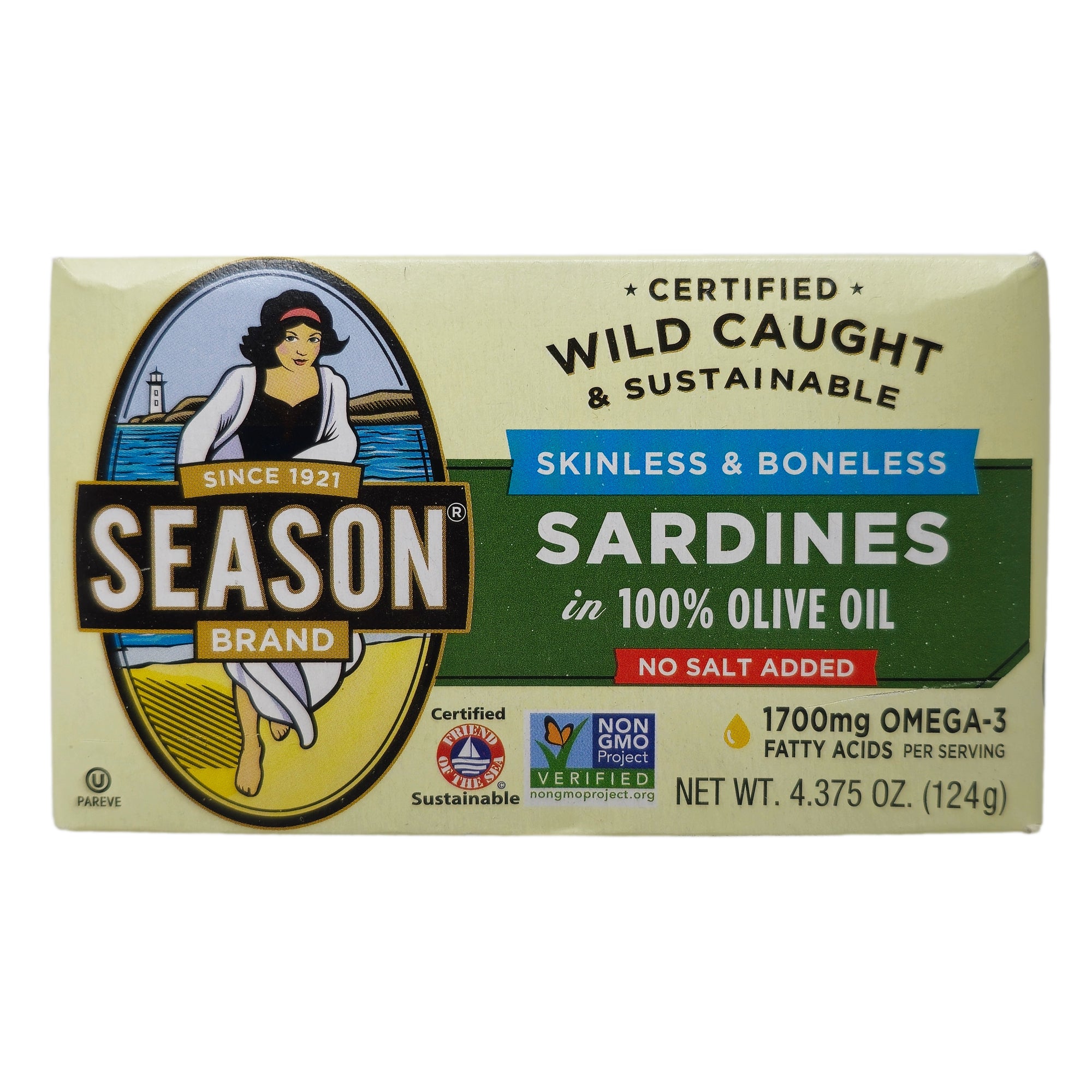 Saison Marke Skinless & ohne Knochen Sardinen in 100% Olivenöl – 4,375 Unzen