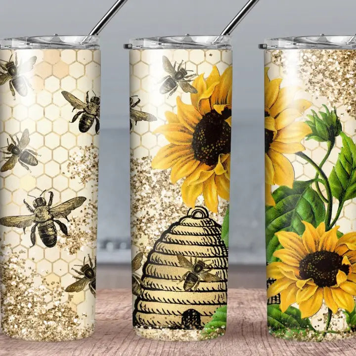 Bienenstock und Sonnenblumen 20oz Edelstahl Tumbler