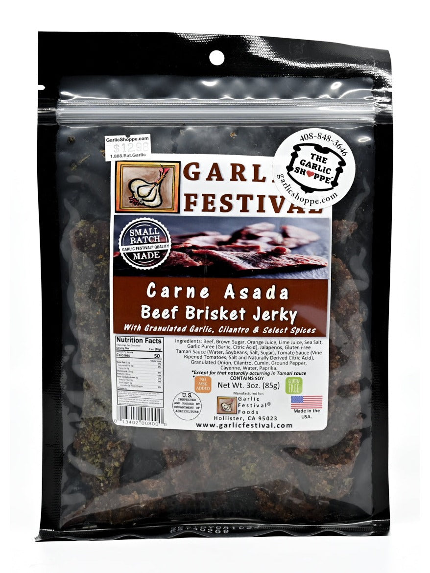 Jerky Carne Asada Rindfleisch Brisket mit Knoblauchgranulat, Koriander & Spic