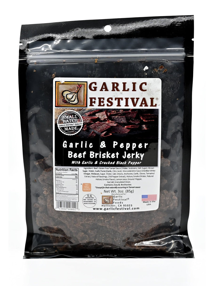 Jerky Knoblauch & Pfeffer Rindfleisch Brisket Jerky mit Knoblauch & rissig schwarz p