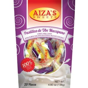 Aiza's Sweets – Pastillas de Ube Macapuno – weich zum Kauen Milch Süßigkeiten mit Violett Yam und Gelatine Mutant Kokos – 20 Stück – 136 G