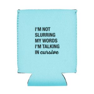 About Gesicht Designs , sprechen in cursive koozie