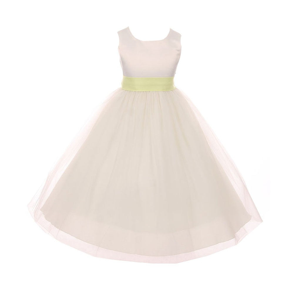 Kleine Mädchen Elfenbein Limette Tüll Satin Schärpe Schleife Blumenmädchen Kleid 2-6