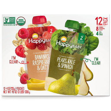 Happy Baby klar hergestellt Mehrfarbig-Packung Bio-Babynahrung, 4 Unzen (12 Packung)