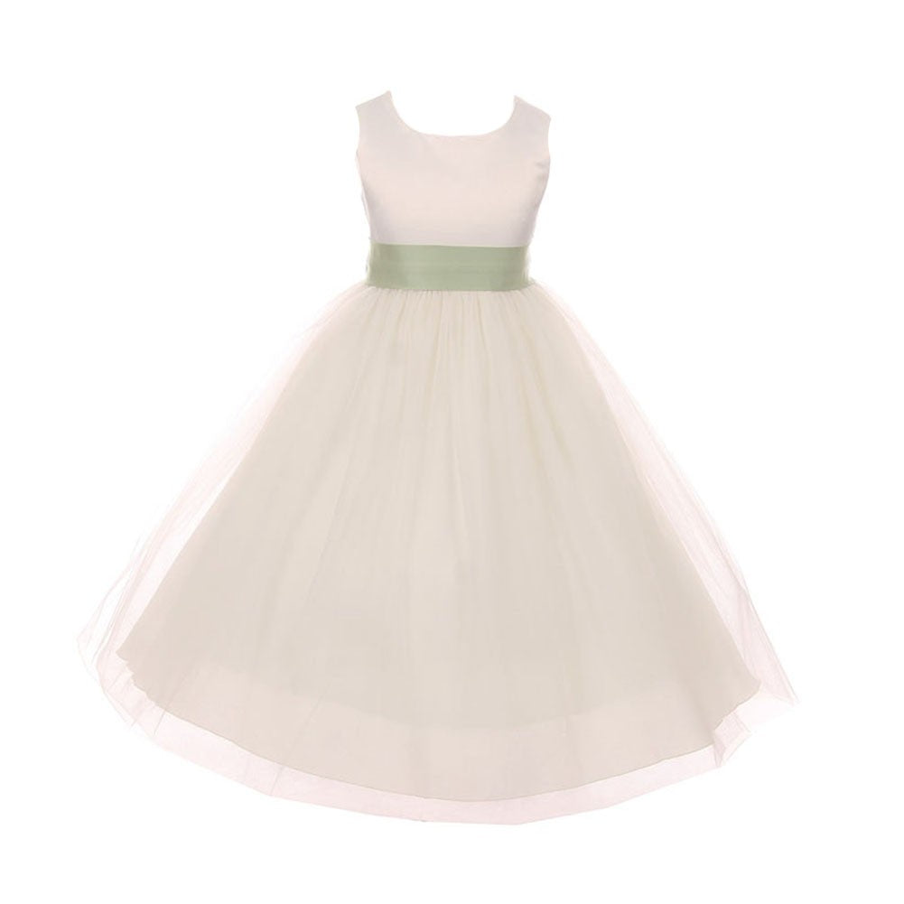 Große Mädchen Elfenbein Salbei Tüll Satin Schärpe Junior Brautjungfernkleid 8-14