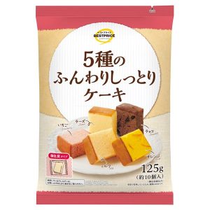 Topvalu, Kuchen Assort, 5 kinds Funwari Shittori Kuchen, 10 pcs in 1 Tasche, – 125g