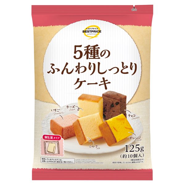 Topvalu, Kuchen Sortiment, 5 Arten Funwari Shittori Kuchen, 10 Stück in 1 Beutel, 125g