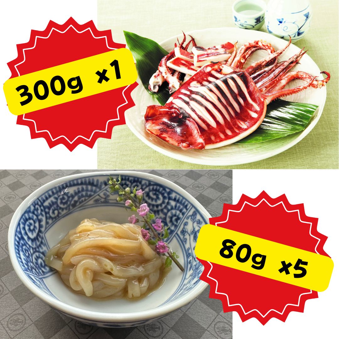 Getrockneter Tintenfisch 300g & Würziger Miso Tintenfisch mit grünem Chili 80g x 5 Set – Kurumira Shop