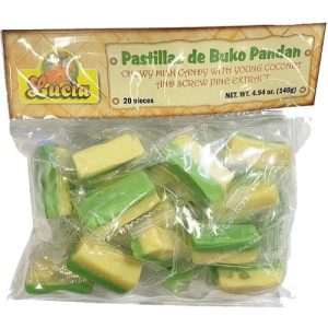 Lucia – Pastillas de Buko Pandan – weich und kaubar Milchbonbons mit junger Kokosnuss und Zirbenextrakt – 140 g