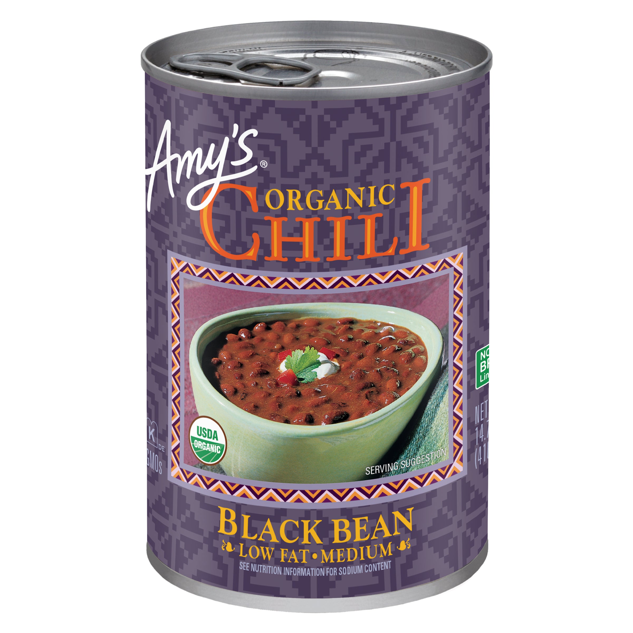 Amy's Schwarze Bohnen Low Fat mittel Chili, 14.7 Oz – Packung mit 12 Stück
