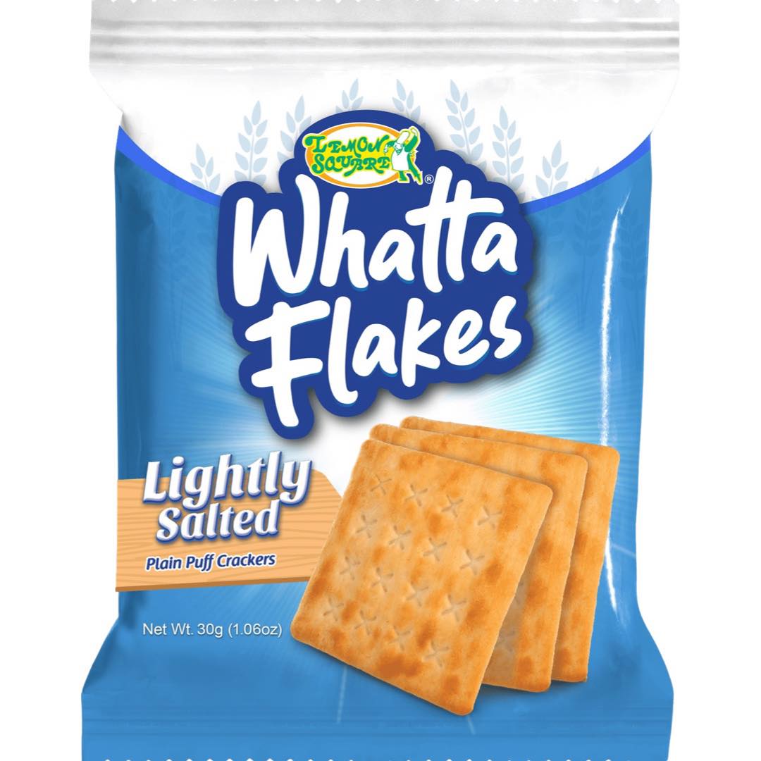 Zitrone quadratisch – Whatta Flocken – Leicht gesalzen – Plain Puff Crackers – 10er Packung – 300 G