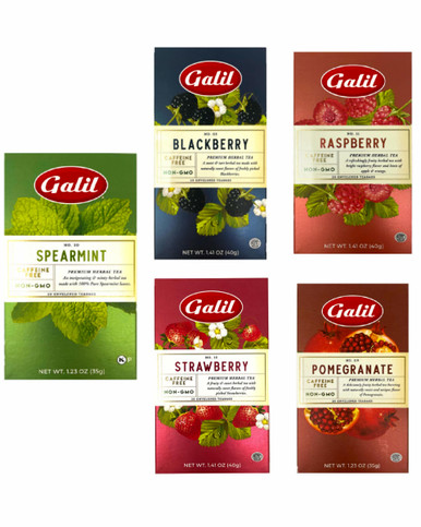 Galil Kräutertee Sortenpaket, koffeinfrei, 5 Geschmacksrichtungen, 10 Teebeutel, (Packung mit 3)