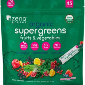 Zena Greens Bio Supergreens Pulver, gemischte Beeren, 45 Portionen, Null Zucker, 70+ Superfoods