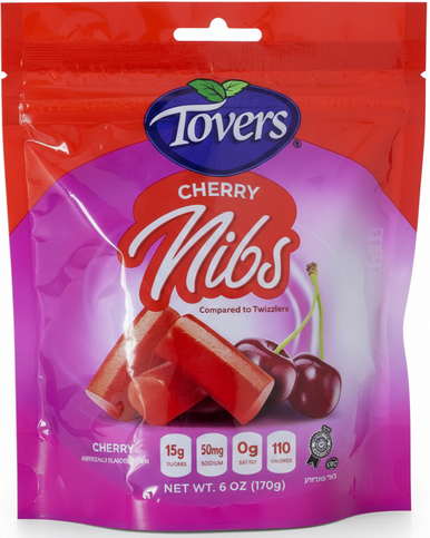 Tovers Kirsche Nibs, Kirsche aromatisiert weich zum Kauen Süßigkeiten, Kosher zertifiziert, wiederverschließbare Tasche, 6 oz