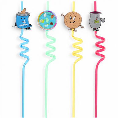 Passah Spirale Trinkhalme mit Character Toppers, mehrfarbig, 4er Set