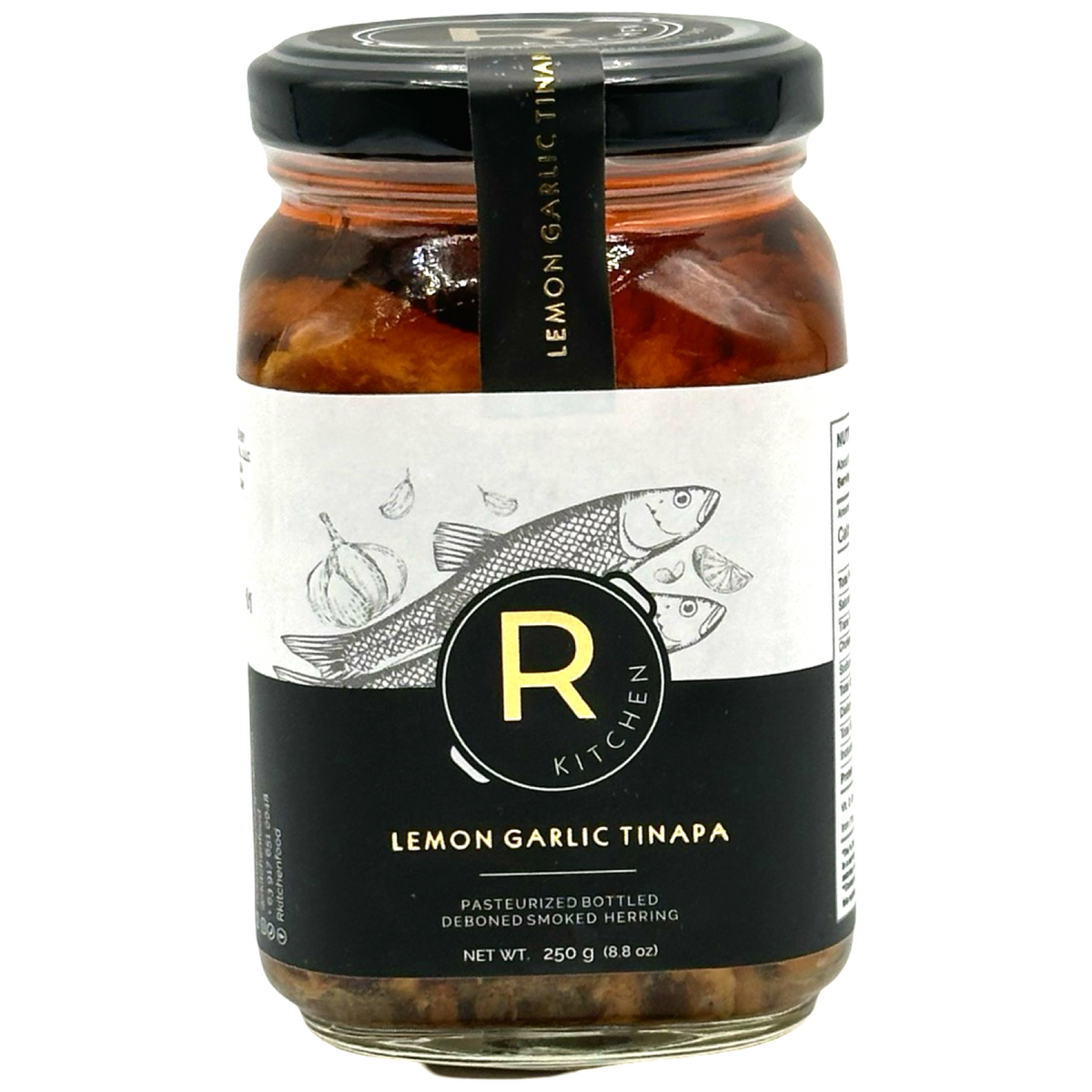 R Küche – Zitronen Knoblauch Tinapa – Gourmet pasteurisiert in Flaschen entbeint getrocknet Herring – 250 G